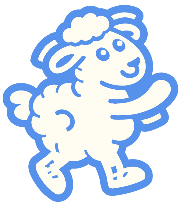 Cartoon sheep illustration with a blue outline on a white background